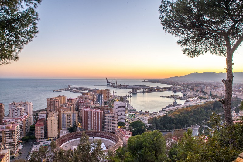 Malaga port panorama from the hill free photo