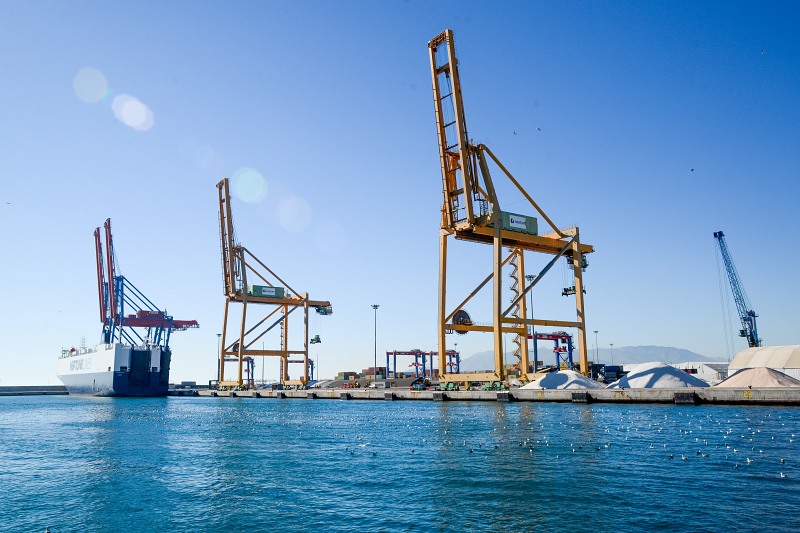 Shipping cranes in port free photo