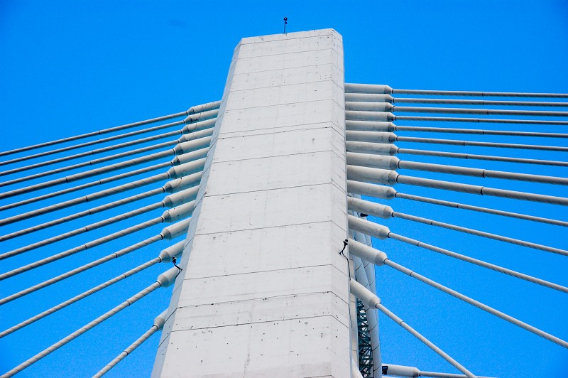 Supporting lines joining main bridge pylon free photo