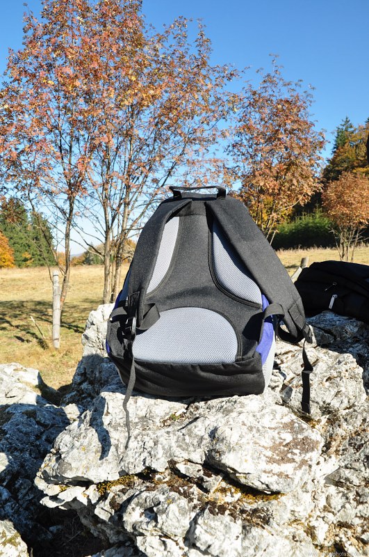 Backpack on a rock
