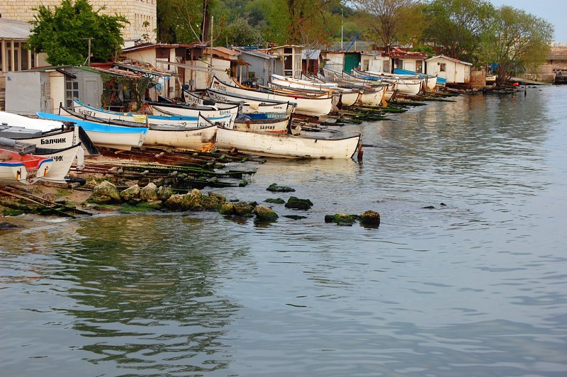 Fishing boats in a village free photo