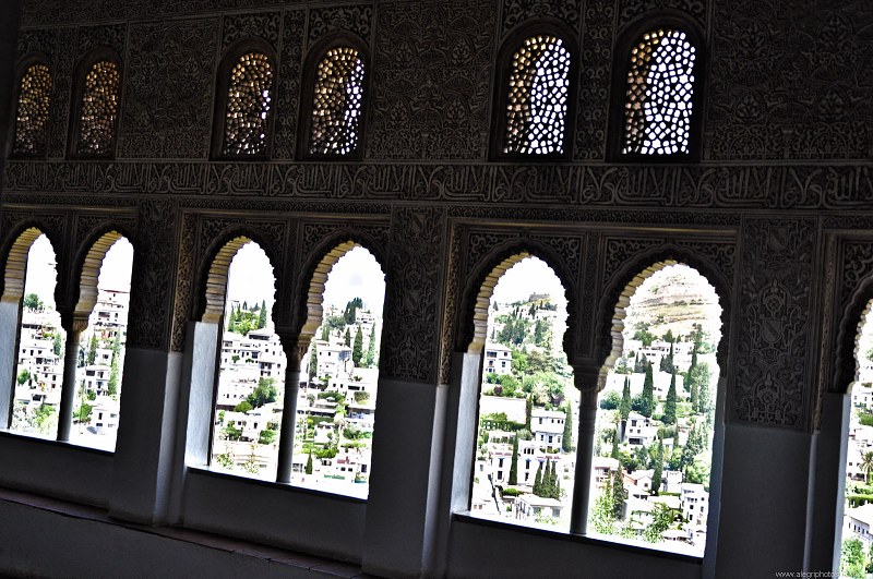 View of Granada trough Alhambra balcony free photo