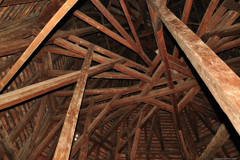 Wood beams in a churcht tower free photo