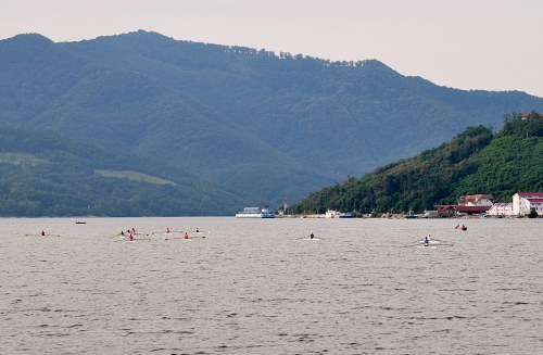 Kayakers on a lake free photo