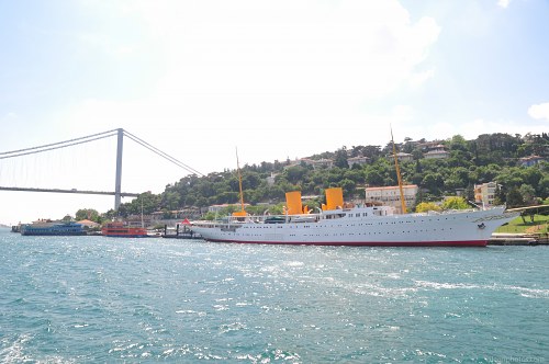 Steam liner in Turkish port free photo