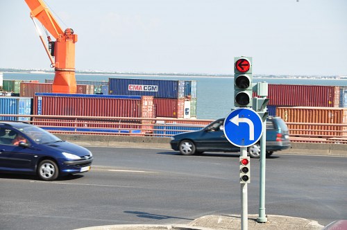 Traffic sign and indicators in port free photo